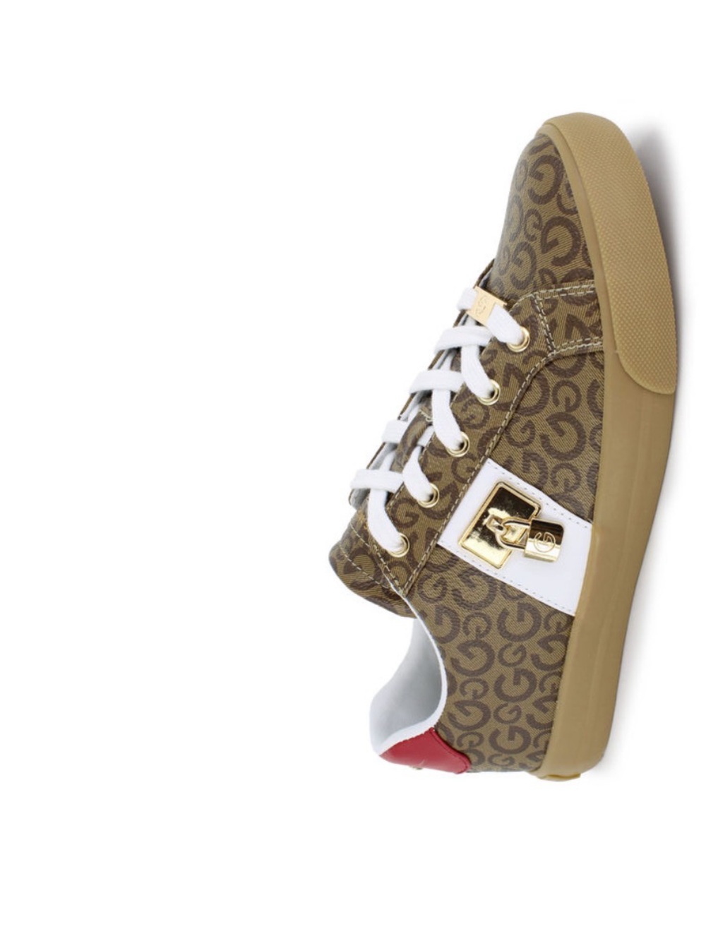 Guess Brown Monogram Low-Top Sneakers with White Laces and Gold Hardware